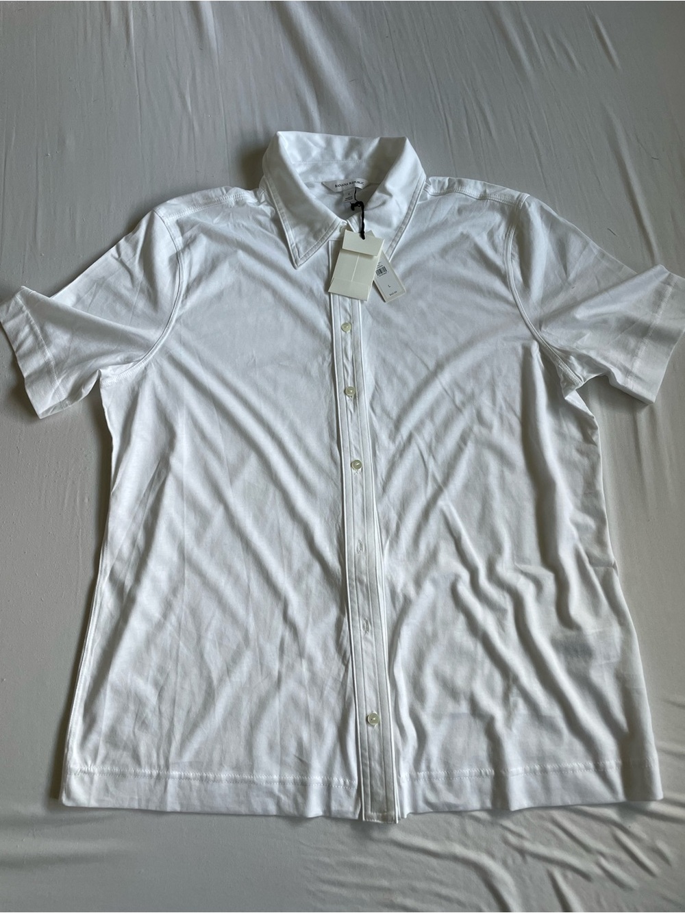 Banana Republic Men’s Cotton Knit White Short-Sleeve Button-Down Shirt